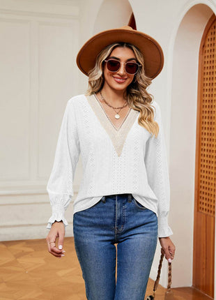 Contrast Flounce Sleeve Blouse - MimiStylez