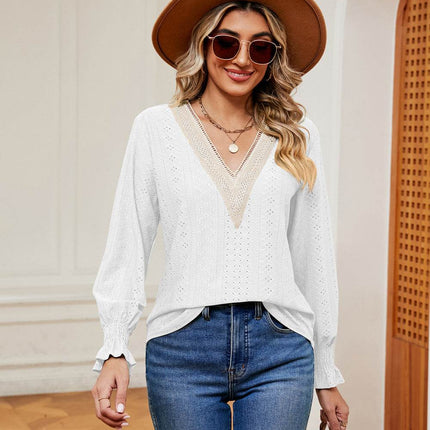 Contrast Flounce Sleeve Blouse - MimiStylez