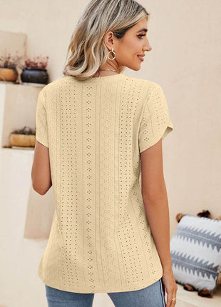 Eyelet Petal Sleeve V-Neck Knit Top - MimiStylez