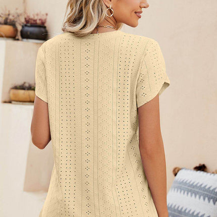 Eyelet Petal Sleeve V-Neck Knit Top - MimiStylez