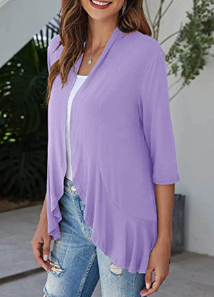 Open Front Three-Quarter Sleeve Cardigan - MimiStylez