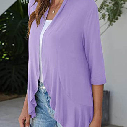 Open Front Three-Quarter Sleeve Cardigan - MimiStylez