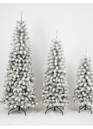 3 Pcs Flocked Artificial Christmas Tree Set With Lights, 4ft 5ft 6ft Christmas Tree Set