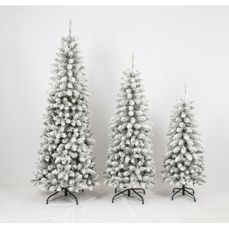3 Pcs Flocked Artificial Christmas Tree Set With Lights, 4ft 5ft 6ft Christmas Tree Set