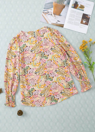 Floral Print Long Puff Sleeve Blouse - MimiStylez