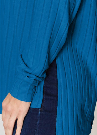 Basic Bae Full Size Ribbed Round Neck Slit T-Shirt - MimiStylez