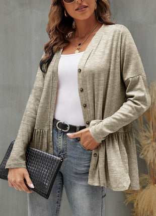 Ruffled Button Up Long Sleeve Cardigan - MimiStylez