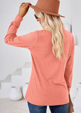 Notched Long Sleeve T-Shirt - MimiStylez