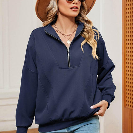 Half Zip Dropped Shoulder Sweatshirt - MimiStylez