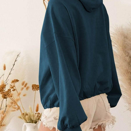 Zip-Up Dropped Shoulder Hoodie - MimiStylez