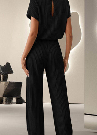 Round Neck Short Sleeve Jumpsuit - MimiStylez