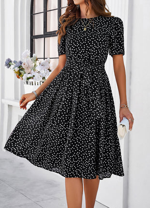 Printed Round Neck Short Sleeve Dress