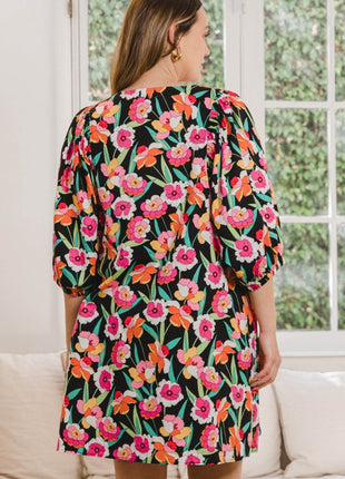 ODDI Full Size Floral Puff Sleeve Mini Dress - MimiStylez