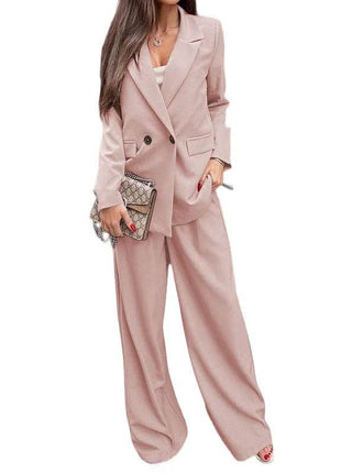 Buttoned Lapel Collar Long Sleeve Blazer and Pants Set - MimiStylez