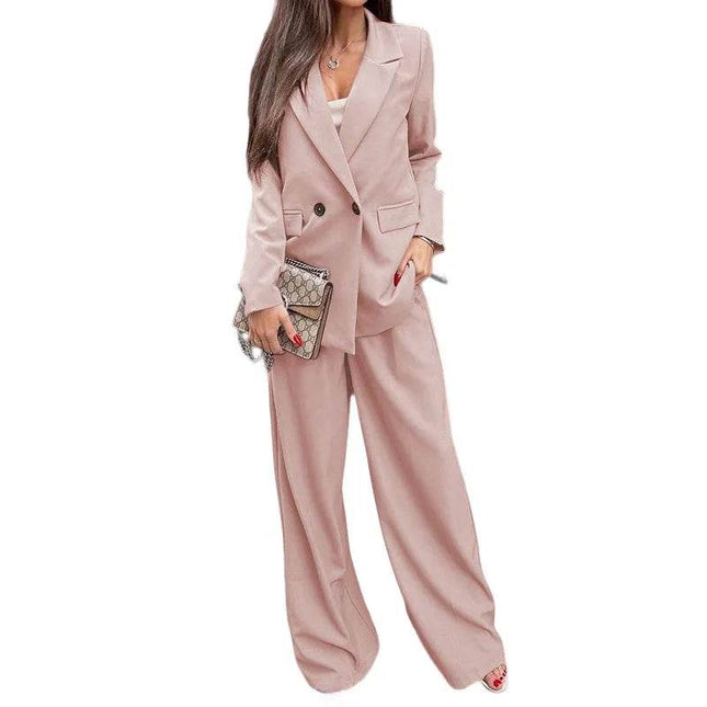 Buttoned Lapel Collar Long Sleeve Blazer and Pants Set - MimiStylez