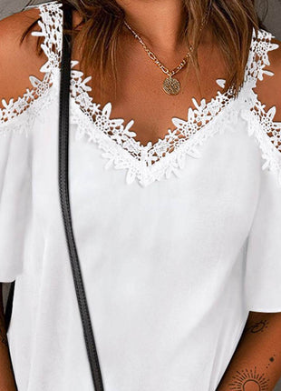 Lace Detail V-Neck Half Sleeve Blouse - MimiStylez