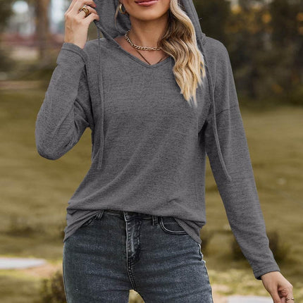 Drawstring Dropped Shoulder Hooded T-Shirt - MimiStylez