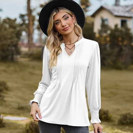 Notched Neck Flounce Sleeve Blouse - MimiStylez