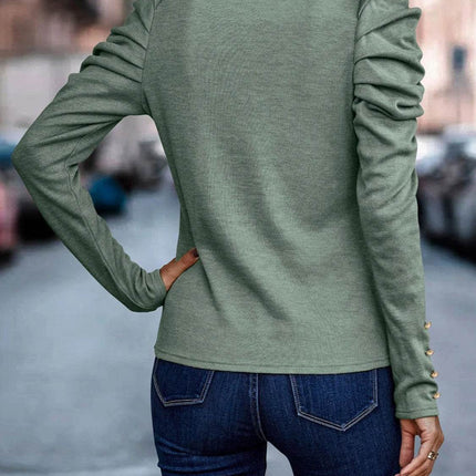 Decorative Button Puff Sleeve T-Shirt - MimiStylez