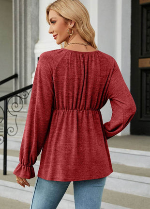 Round Neck Flounce Sleeve Blouse - MimiStylez