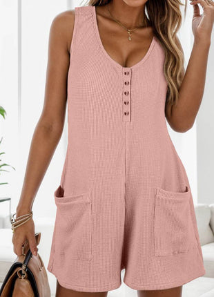 Waffle-Knit Scoop Neck Wide Strap Romper - MimiStylez