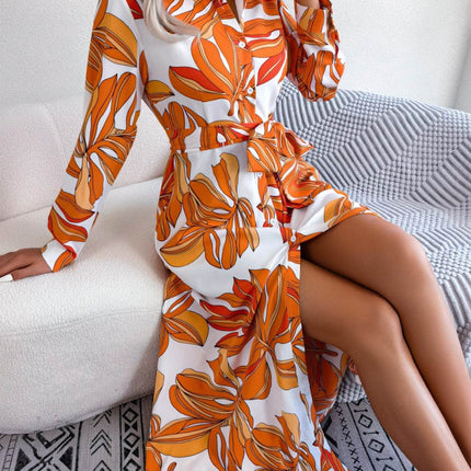 Tied Button Up Long Sleeve Dress - MimiStylez