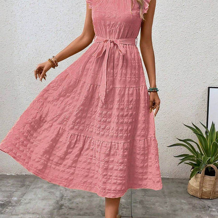 Tied Ruffled Cap Sleeve Midi Dress - MimiStylez