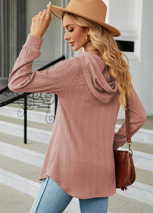 Decorative Button Drawstring Long Sleeve Hoodie - MimiStylez