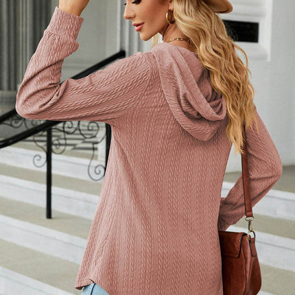 Decorative Button Drawstring Long Sleeve Hoodie - MimiStylez