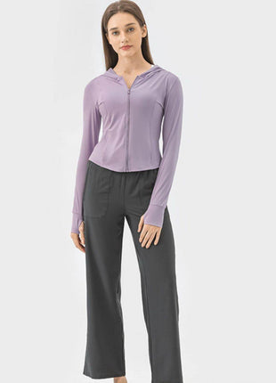 Pocketed Zip Up Hooded Long Sleeve Active Outerwear - MimiStylez