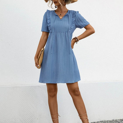 Tie Neck Short Sleeve Mini Dress - MimiStylez