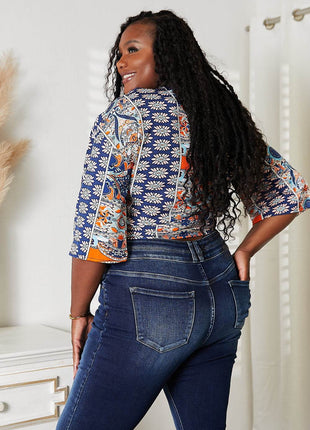Tie Hem V-Neck Three-Quarter Sleeve Blouse - MimiStylez