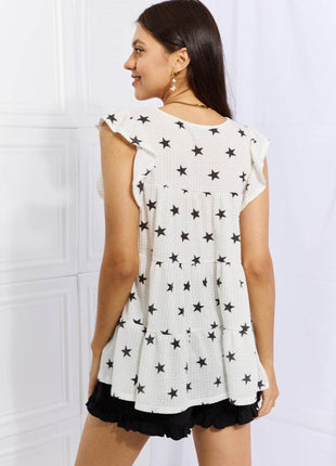 Heimish Shine Bright Full Size Butterfly Sleeve Star Print Top - MimiStylez
