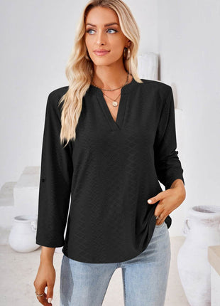 V-Neck Roll-Tap Sleeve Blouse - MimiStylez