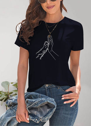 Graphic Round Neck Short Sleeve T-Shirt - MimiStylez