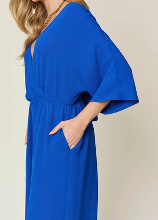 Double Take Full Size Surplice Wide Leg Jumpsuit with Pockets - MimiStylez