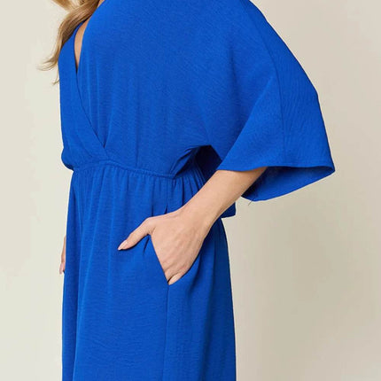 Double Take Full Size Surplice Wide Leg Jumpsuit with Pockets - MimiStylez