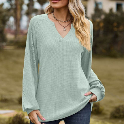 Notched Neck Raglan Sleeve Blouse - MimiStylez
