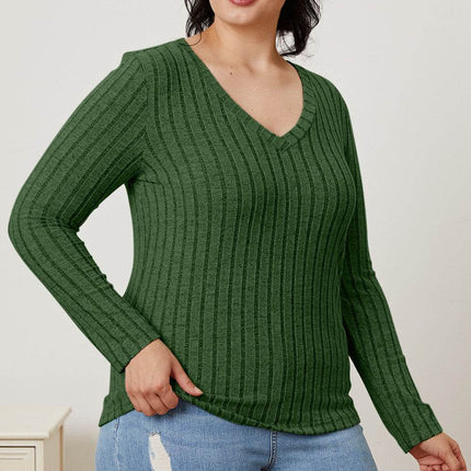 Basic Bae Full Size Ribbed V-Neck Long Sleeve T-Shirt - MimiStylez