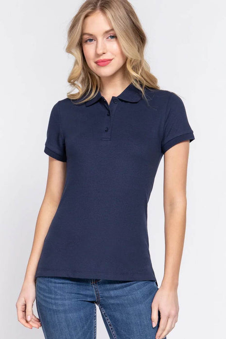 ACTIVE BASIC Full Size Classic Short Sleeve Polo Top - MimiStylez