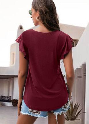 Ruffled Round Neck Cap Sleeve Blouse - MimiStylez