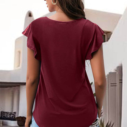 Ruffled Round Neck Cap Sleeve Blouse - MimiStylez