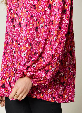 Double Take Full Size Printed Long Sleeve Blouse - MimiStylez