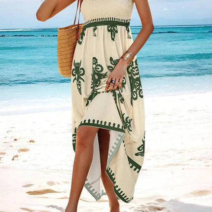 Smocked Printed Wide Strap Maxi Dress - MimiStylez
