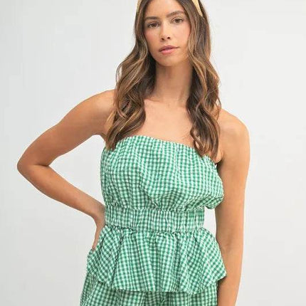 MABLE Gingham Tube Top and Shorts Set - MimiStylez