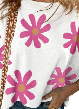 Flower Round Neck Half Sleeve T-Shirt - MimiStylez