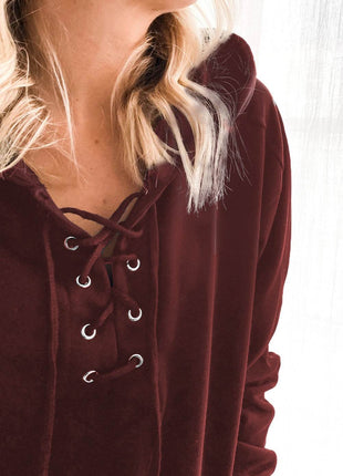 Lace-Up Dropped Shoulder Hoodie - MimiStylez