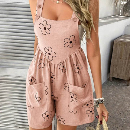Devine Flower Wide Strap Overalls with Pockets - MimiStylez