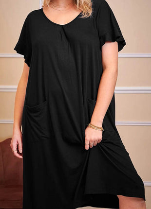 Plus Size Round Neck Short Sleeve Lounge Dress - MimiStylez