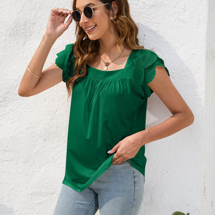 Ruffled Square Neck Cap Sleeve Blouse - MimiStylez